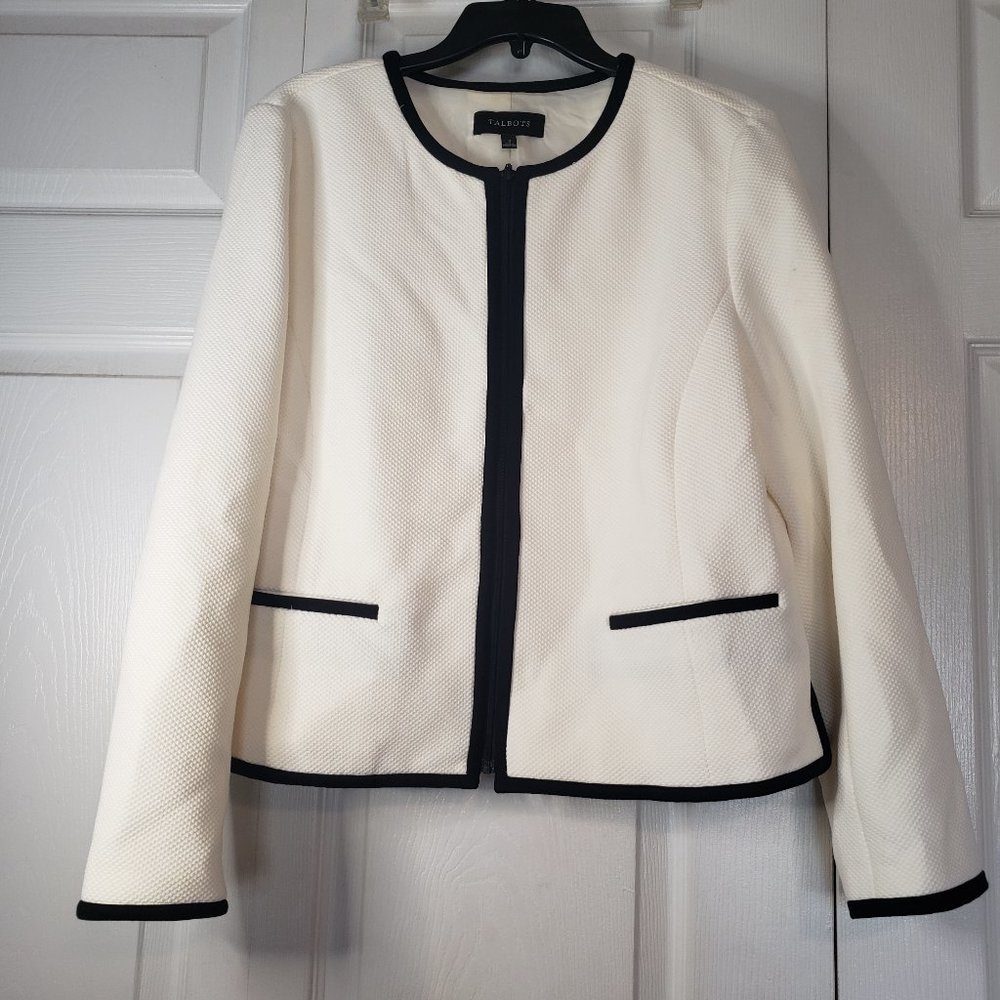Talbots white and black blazer nwot
